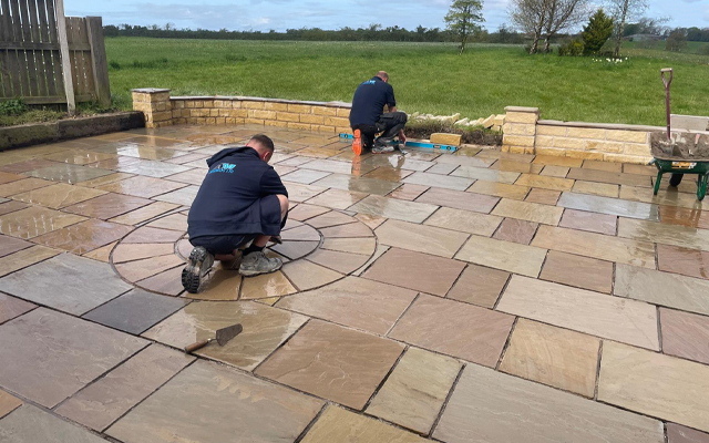Indian Stone Patio Job in Progress in Barrow